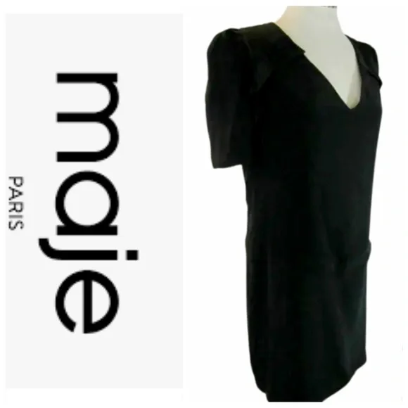 💕SALE💕 MAJE Black Silk Crepe Short Sleeve Mini Dress - Picture 5 of 12